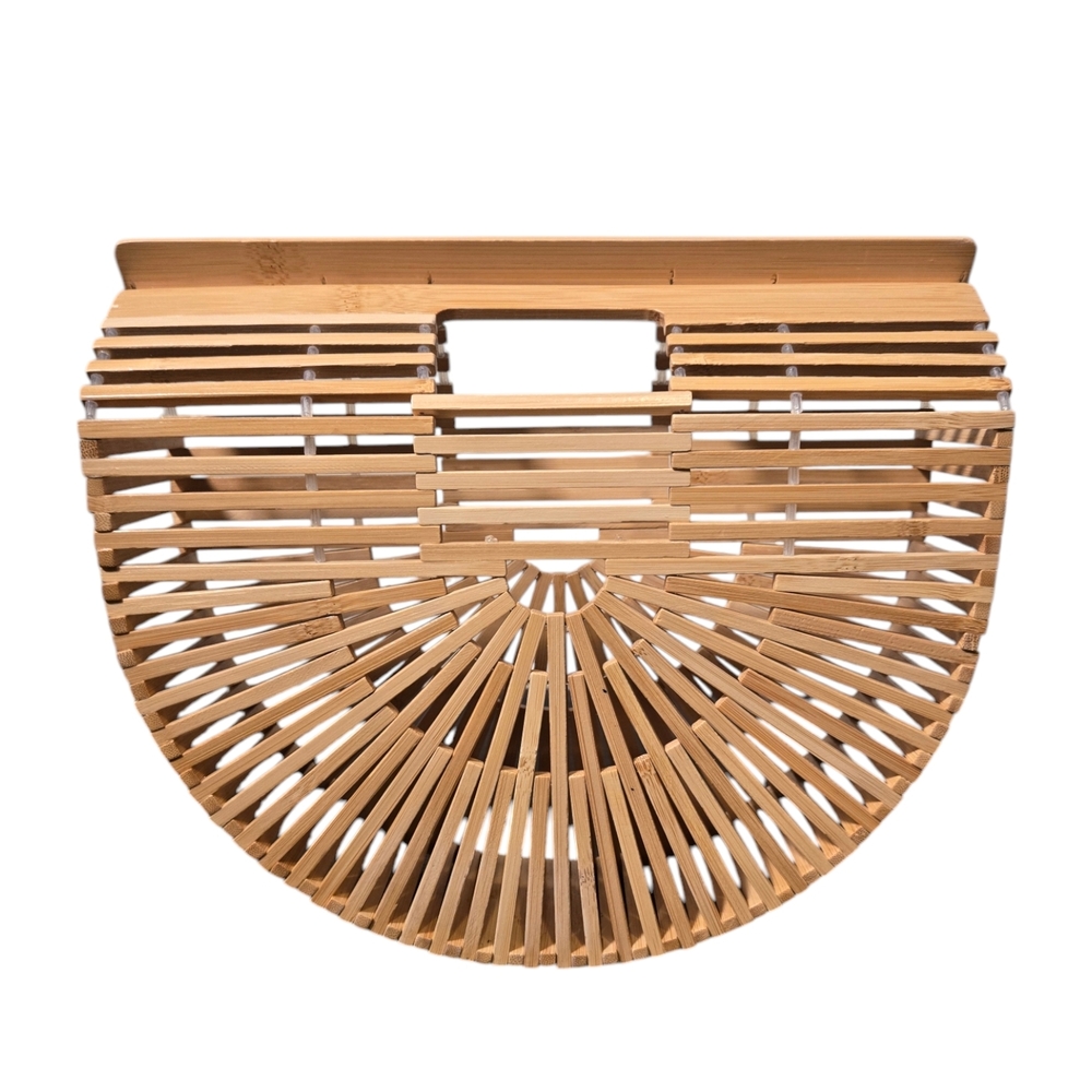 Semi-Circle Bamboo Slatted Handbag - Natural